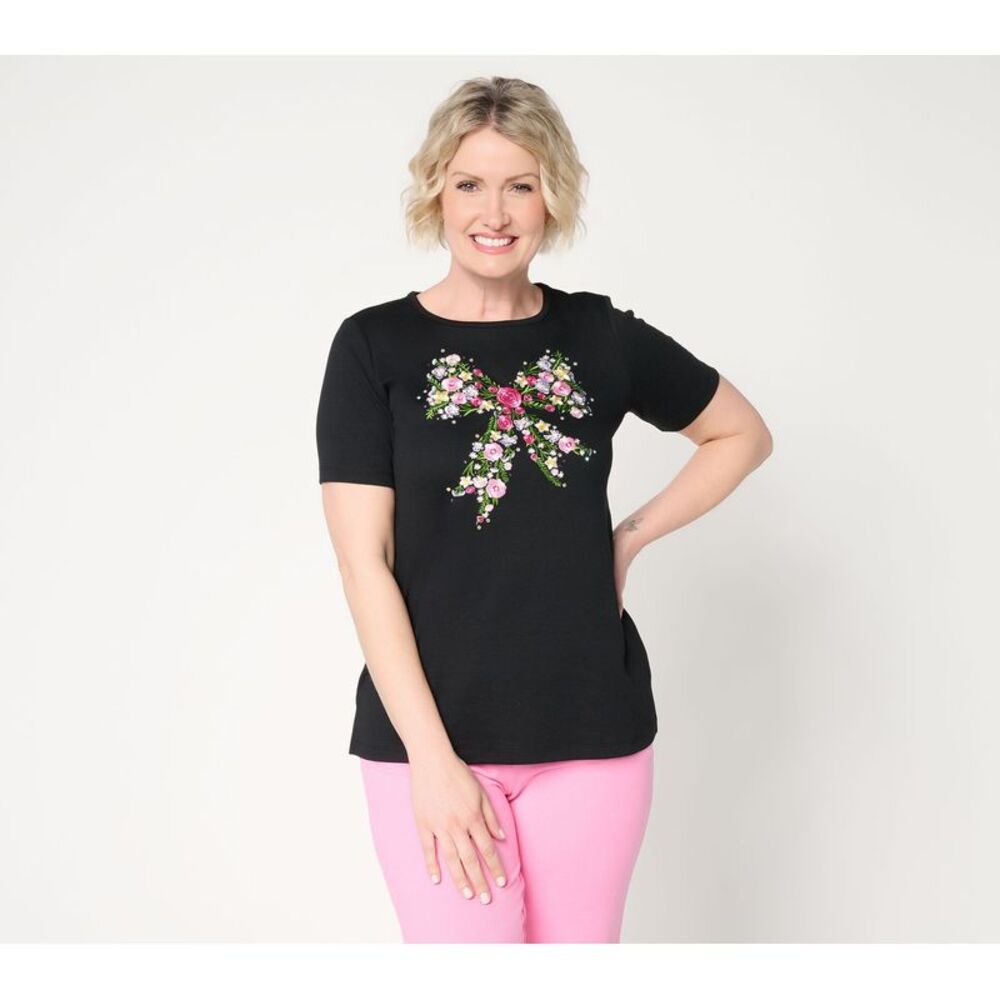 Quacker Factory Women's Top Sz S Make Your Selection: Bouquet Bow Black A724578